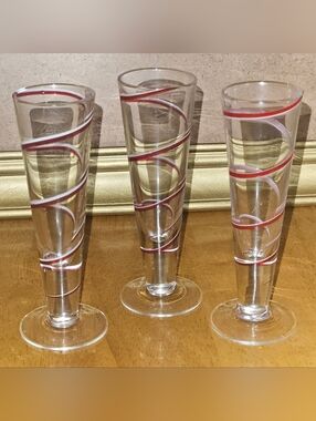 Pier 1 Candy Cane Swirl Mini Pilsner Cordials Hand Blown Glass Set of 3